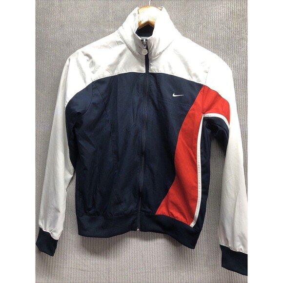 Nike Women’s Track Jacket Size M 8-10 Blue Red White Colorblock Full Zip - Picture 1 of 16